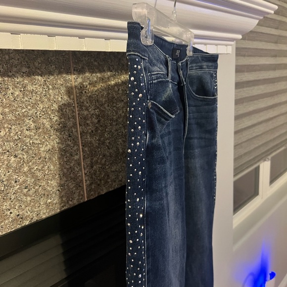 Judy Blue Dark Blue Flare Jeans with Rhinestone Accents - Picture 5 of 14